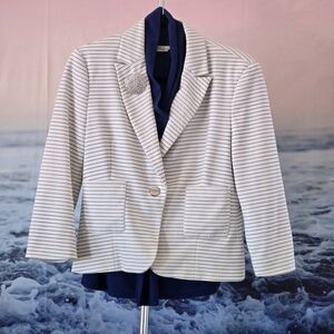 Jules & Leopold Ladies Blazer, White and Blue Stripes | Size Medium